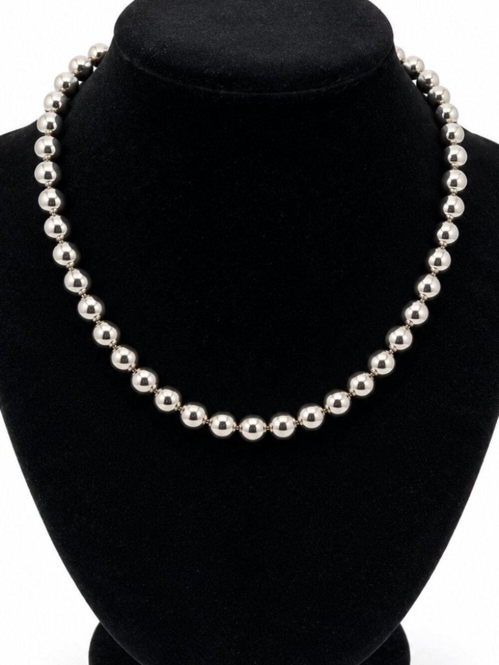 Vintage MONET Silver Tone Beaded Choker Necklace Classic MCM Style